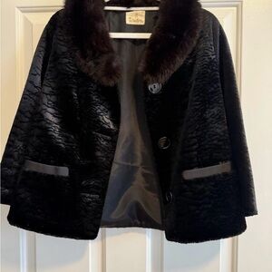 Vintage Black Faux Fur-Trim Coat